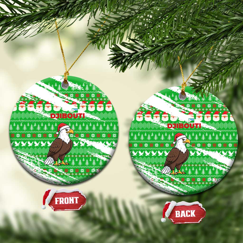 Djibouti Christmas Ceramic Ornament with Santa Eagle Doves Trees and Green Snowflake Holiday - Wonder Print Shop