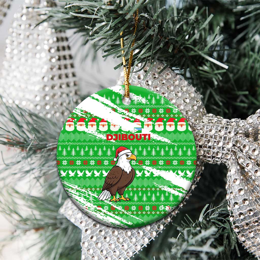 Djibouti Christmas Ceramic Ornament with Santa Eagle Doves Trees and Green Snowflake Holiday - Wonder Print Shop