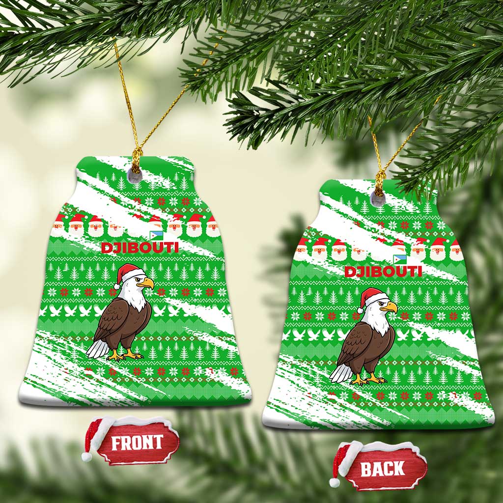 Djibouti Christmas Ceramic Ornament with Santa Eagle Doves Trees and Green Snowflake Holiday - Wonder Print Shop
