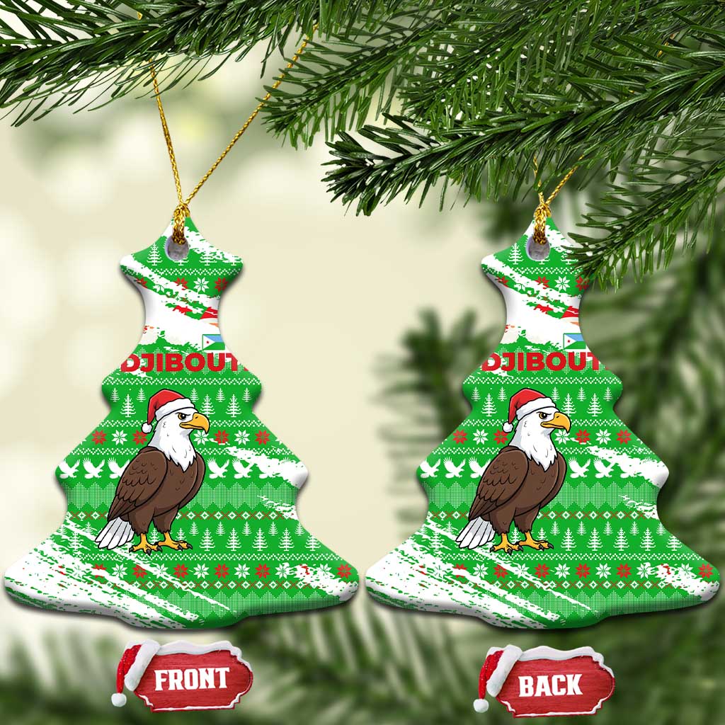 Djibouti Christmas Ceramic Ornament with Santa Eagle Doves Trees and Green Snowflake Holiday - Wonder Print Shop