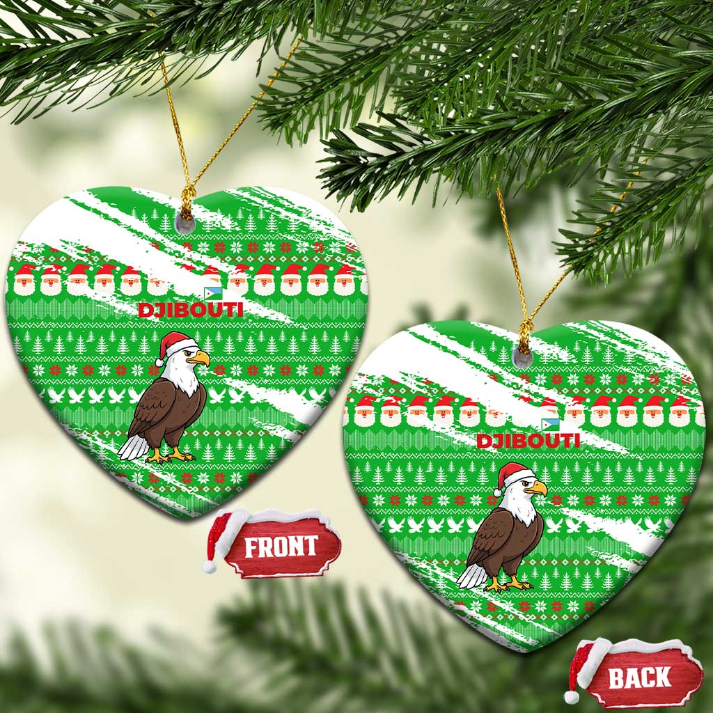 Djibouti Christmas Ceramic Ornament with Santa Eagle Doves Trees and Green Snowflake Holiday - Wonder Print Shop