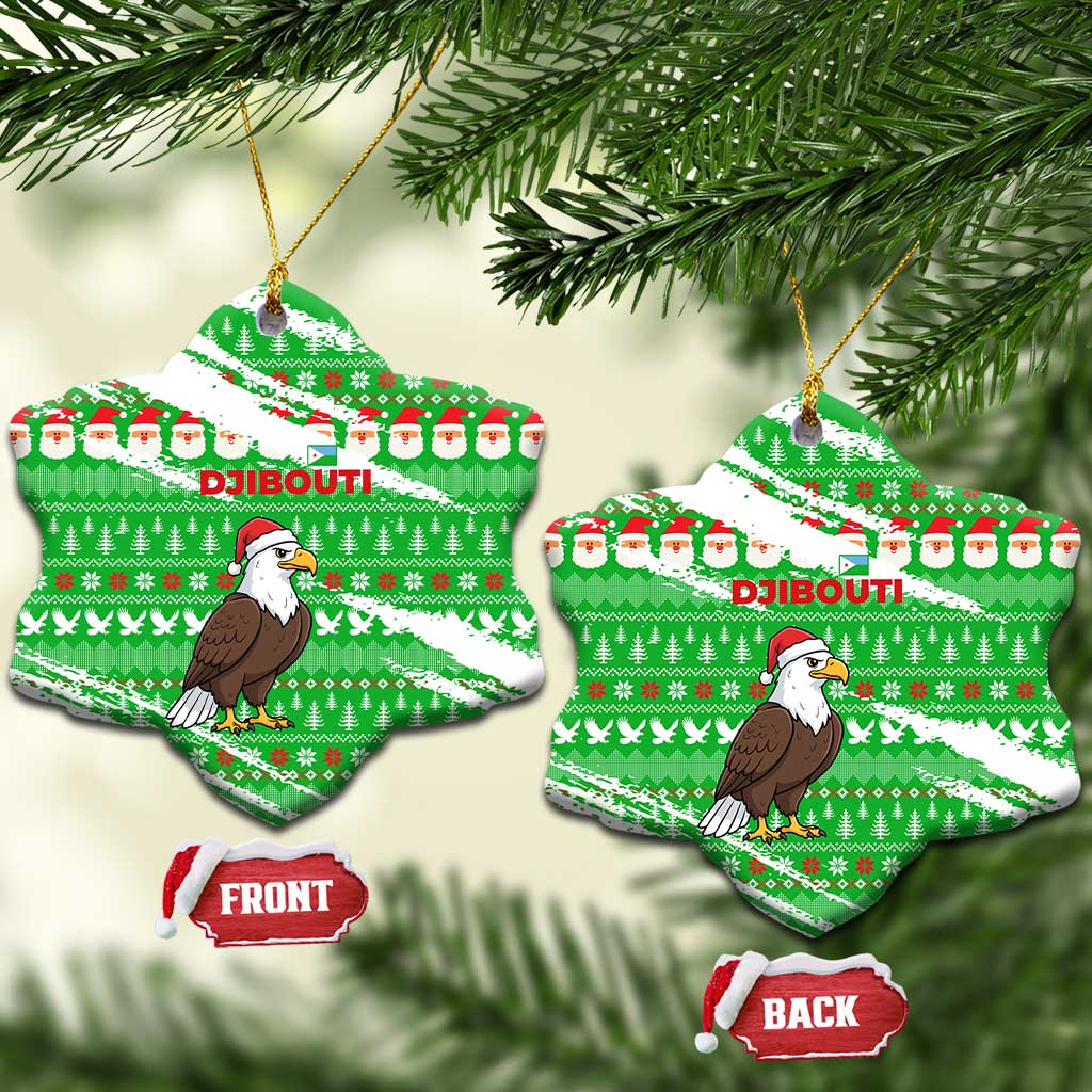 Djibouti Christmas Ceramic Ornament with Santa Eagle Doves Trees and Green Snowflake Holiday - Wonder Print Shop