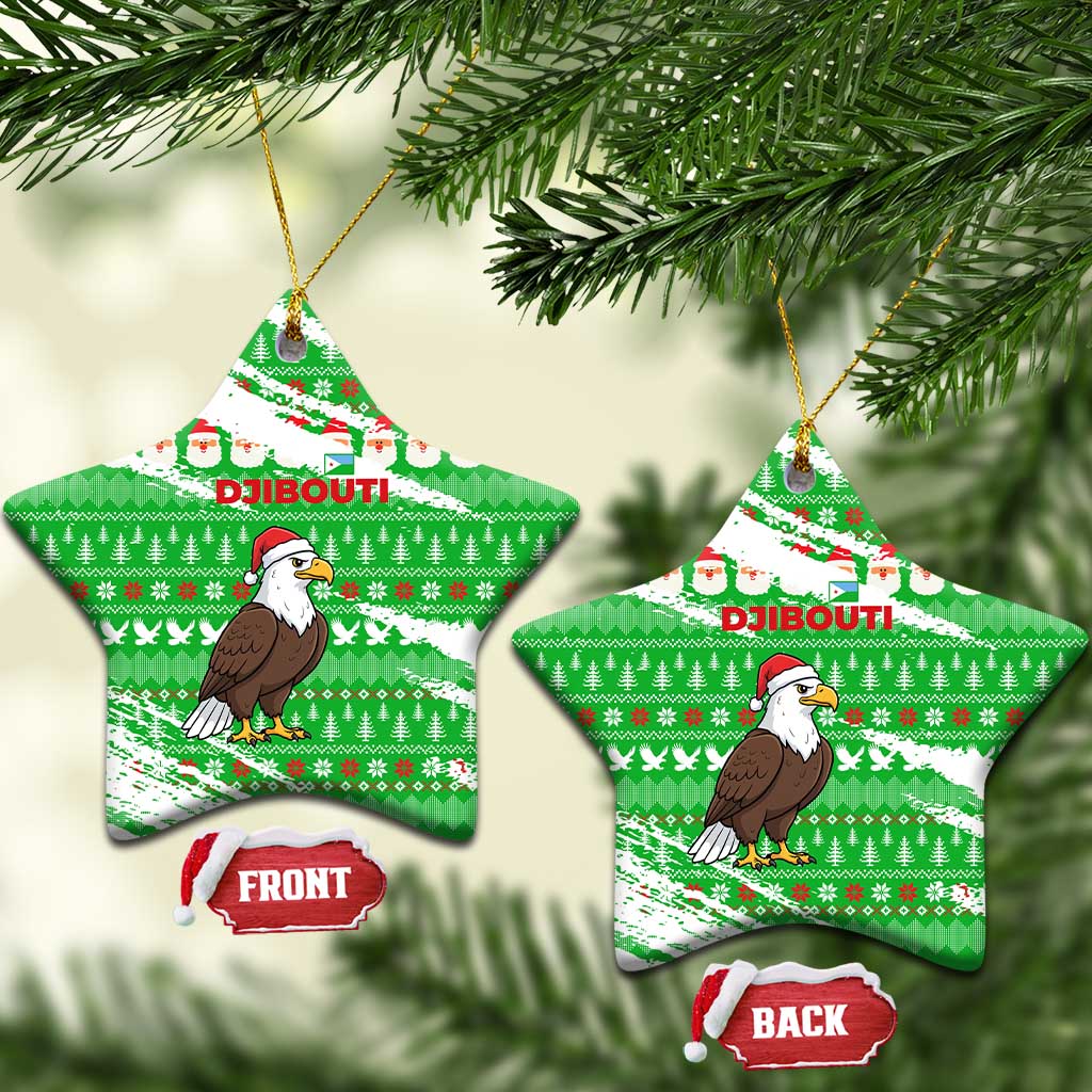 Djibouti Christmas Ceramic Ornament with Santa Eagle Doves Trees and Green Snowflake Holiday - Wonder Print Shop