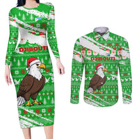 Djibouti Christmas Couples Matching Long Sleeve Bodycon Dress and Long Sleeve Button Shirt with Santa Eagle Doves Trees and Green Snowflake Holiday - Wonder Print Shop