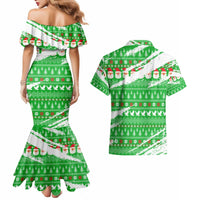 Djibouti Christmas Couples Matching Mermaid Dress and Hawaiian Shirt with Santa Eagle Doves Trees and Green Snowflake Holiday - Wonder Print Shop