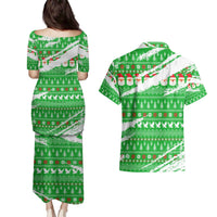 Djibouti Christmas Couples Matching Puletasi and Hawaiian Shirt with Santa Eagle Doves Trees and Green Snowflake Holiday - Wonder Print Shop