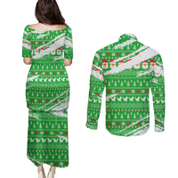 Djibouti Christmas Couples Matching Puletasi and Long Sleeve Button Shirt with Santa Eagle Doves Trees and Green Snowflake Holiday - Wonder Print Shop