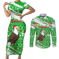 Djibouti Christmas Couples Matching Short Sleeve Bodycon Dress and Long Sleeve Button Shirt with Santa Eagle Doves Trees and Green Snowflake Holiday - Wonder Print Shop