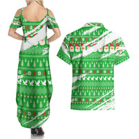 Djibouti Christmas Couples Matching Summer Maxi Dress and Hawaiian Shirt with Santa Eagle Doves Trees and Green Snowflake Holiday - Wonder Print Shop