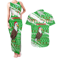 Djibouti Christmas Couples Matching Tank Maxi Dress and Hawaiian Shirt with Santa Eagle Doves Trees and Green Snowflake Holiday - Wonder Print Shop