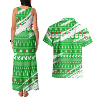 Djibouti Christmas Couples Matching Tank Maxi Dress and Hawaiian Shirt with Santa Eagle Doves Trees and Green Snowflake Holiday - Wonder Print Shop