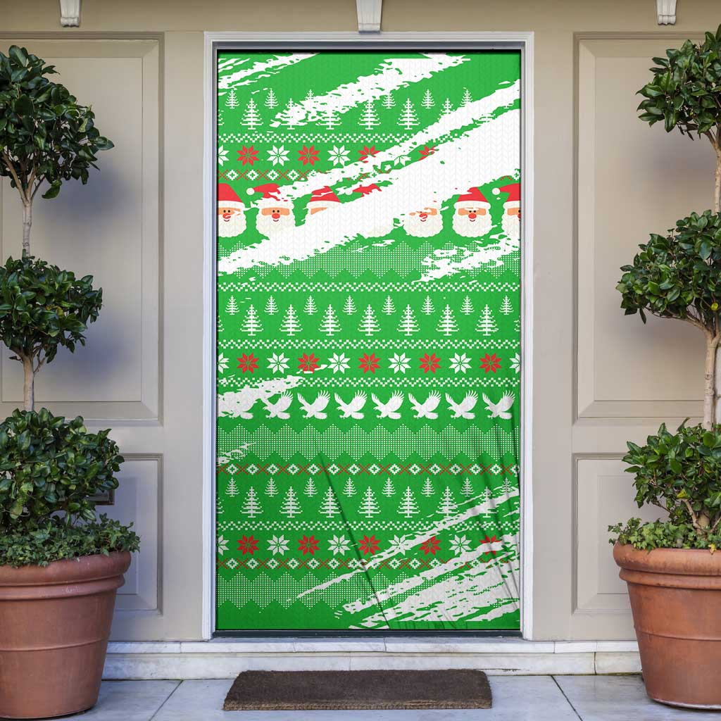 Djibouti Christmas Door Cover with Santa Eagle Doves Trees and Green Snowflake Holiday - Wonder Print Shop