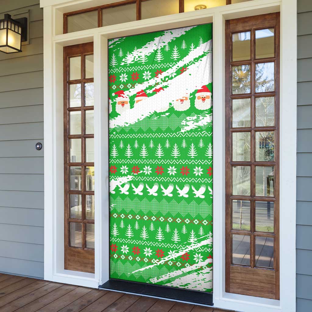 Djibouti Christmas Door Cover with Santa Eagle Doves Trees and Green Snowflake Holiday - Wonder Print Shop