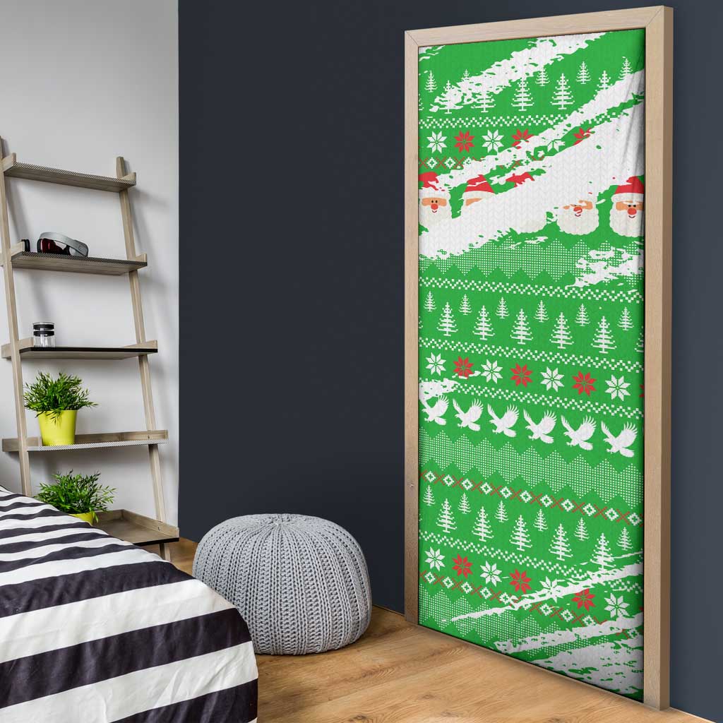 Djibouti Christmas Door Cover with Santa Eagle Doves Trees and Green Snowflake Holiday - Wonder Print Shop