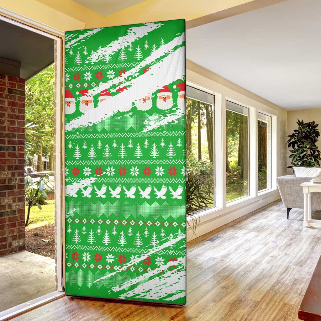 Djibouti Christmas Door Cover with Santa Eagle Doves Trees and Green Snowflake Holiday - Wonder Print Shop
