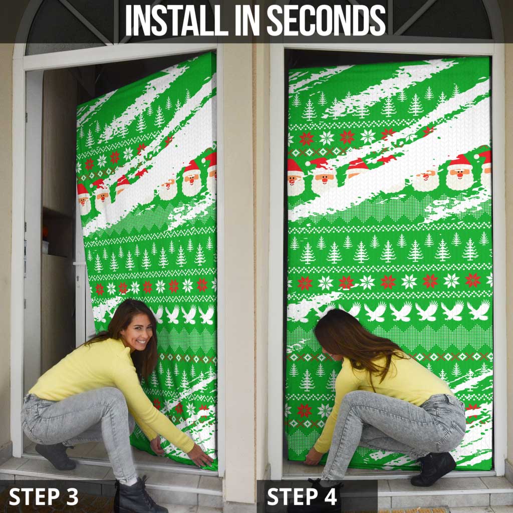 Djibouti Christmas Door Cover with Santa Eagle Doves Trees and Green Snowflake Holiday - Wonder Print Shop