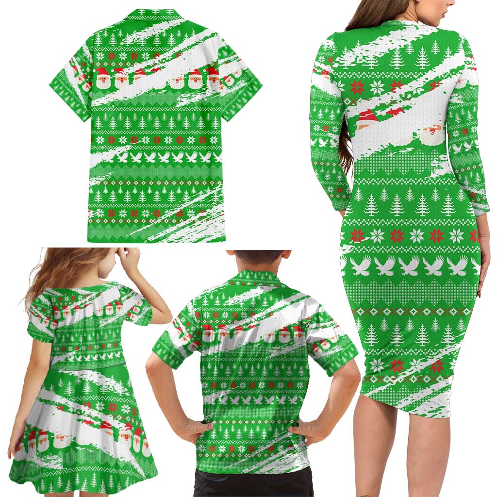 Djibouti Christmas Family Matching Long Sleeve Bodycon Dress and Hawaiian Shirt with Santa Eagle Doves Trees and Green Snowflake Holiday - Wonder Print Shop