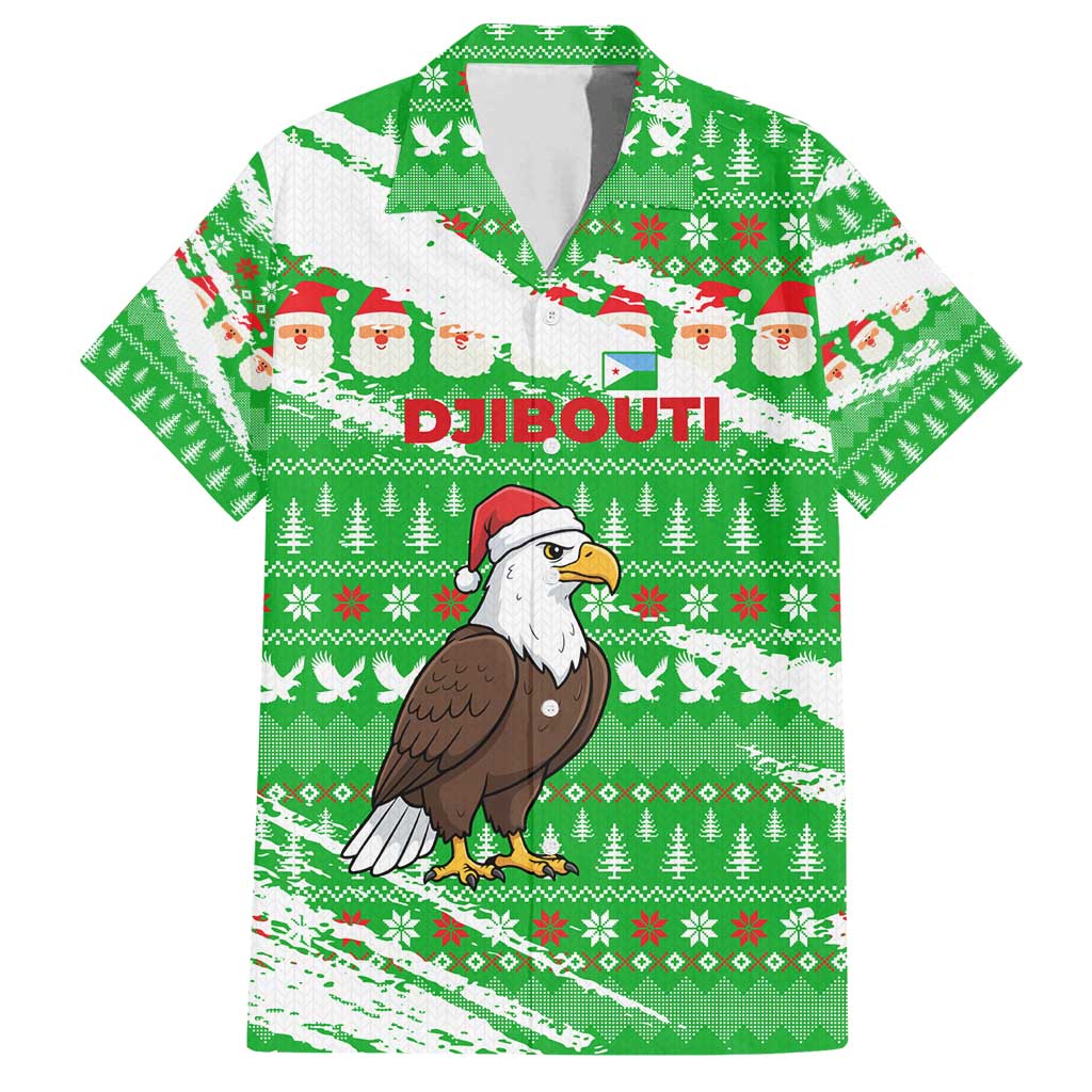 Djibouti Christmas Family Matching Long Sleeve Bodycon Dress and Hawaiian Shirt with Santa Eagle Doves Trees and Green Snowflake Holiday - Wonder Print Shop