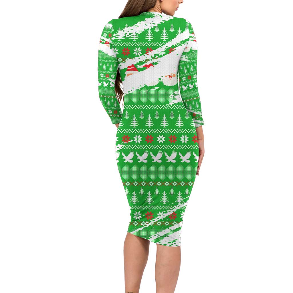 Djibouti Christmas Family Matching Long Sleeve Bodycon Dress and Hawaiian Shirt with Santa Eagle Doves Trees and Green Snowflake Holiday - Wonder Print Shop