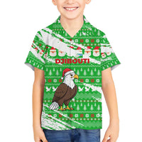 Djibouti Christmas Family Matching Long Sleeve Bodycon Dress and Hawaiian Shirt with Santa Eagle Doves Trees and Green Snowflake Holiday - Wonder Print Shop