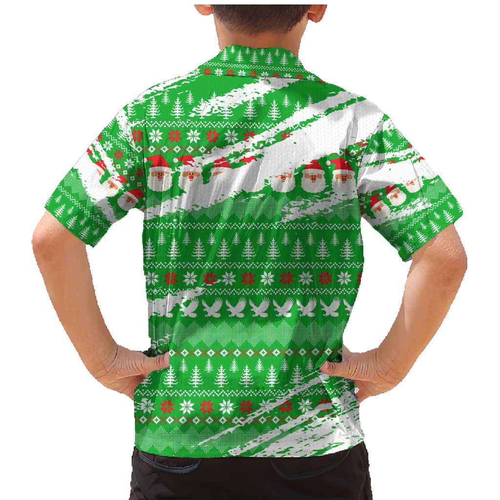 Djibouti Christmas Family Matching Mermaid Dress and Hawaiian Shirt with Santa Eagle Doves Trees and Green Snowflake Holiday - Wonder Print Shop