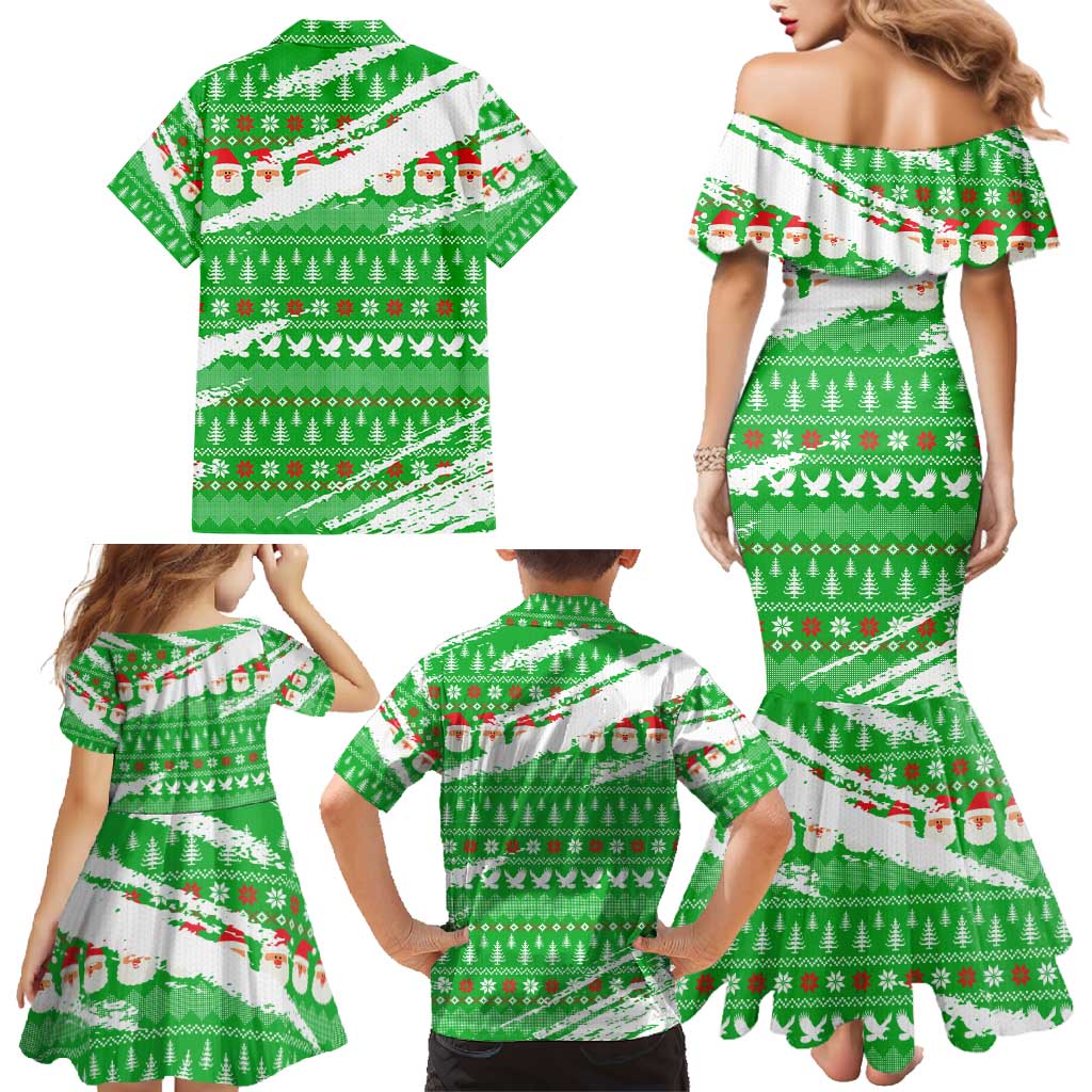 Djibouti Christmas Family Matching Mermaid Dress and Hawaiian Shirt with Santa Eagle Doves Trees and Green Snowflake Holiday - Wonder Print Shop