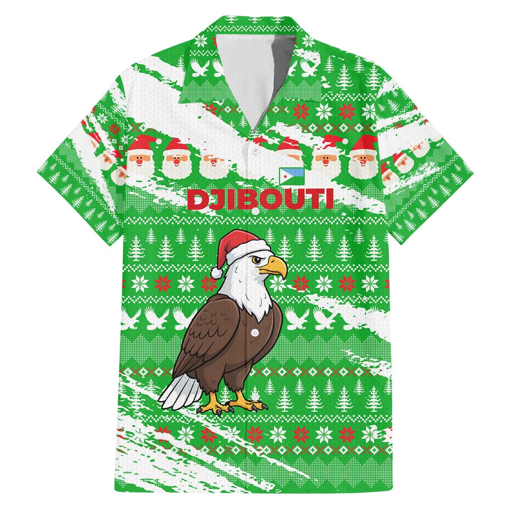Djibouti Christmas Family Matching Mermaid Dress and Hawaiian Shirt with Santa Eagle Doves Trees and Green Snowflake Holiday - Wonder Print Shop