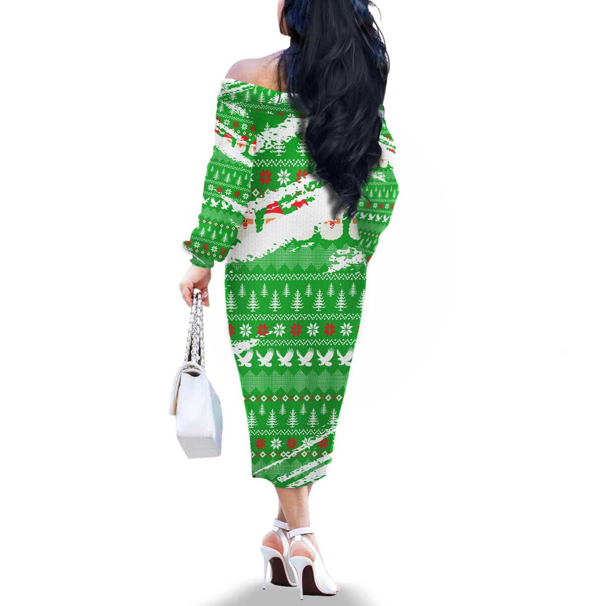 Djibouti Christmas Family Matching Off The Shoulder Long Sleeve Dress and Hawaiian Shirt with Santa Eagle Doves Trees and Green Snowflake Holiday - Wonder Print Shop