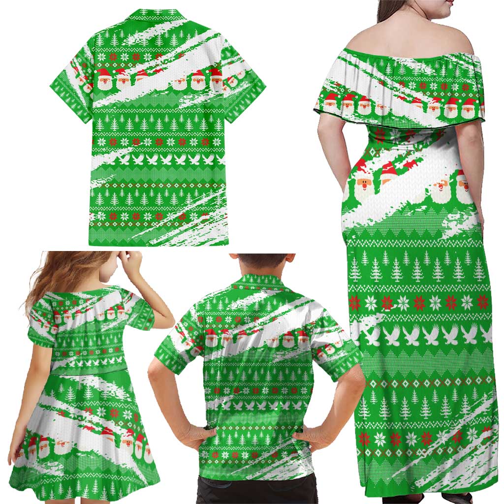 Djibouti Christmas Family Matching Off Shoulder Maxi Dress and Hawaiian Shirt with Santa Eagle Doves Trees and Green Snowflake Holiday - Wonder Print Shop