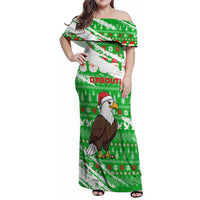Djibouti Christmas Family Matching Off Shoulder Maxi Dress and Hawaiian Shirt with Santa Eagle Doves Trees and Green Snowflake Holiday - Wonder Print Shop