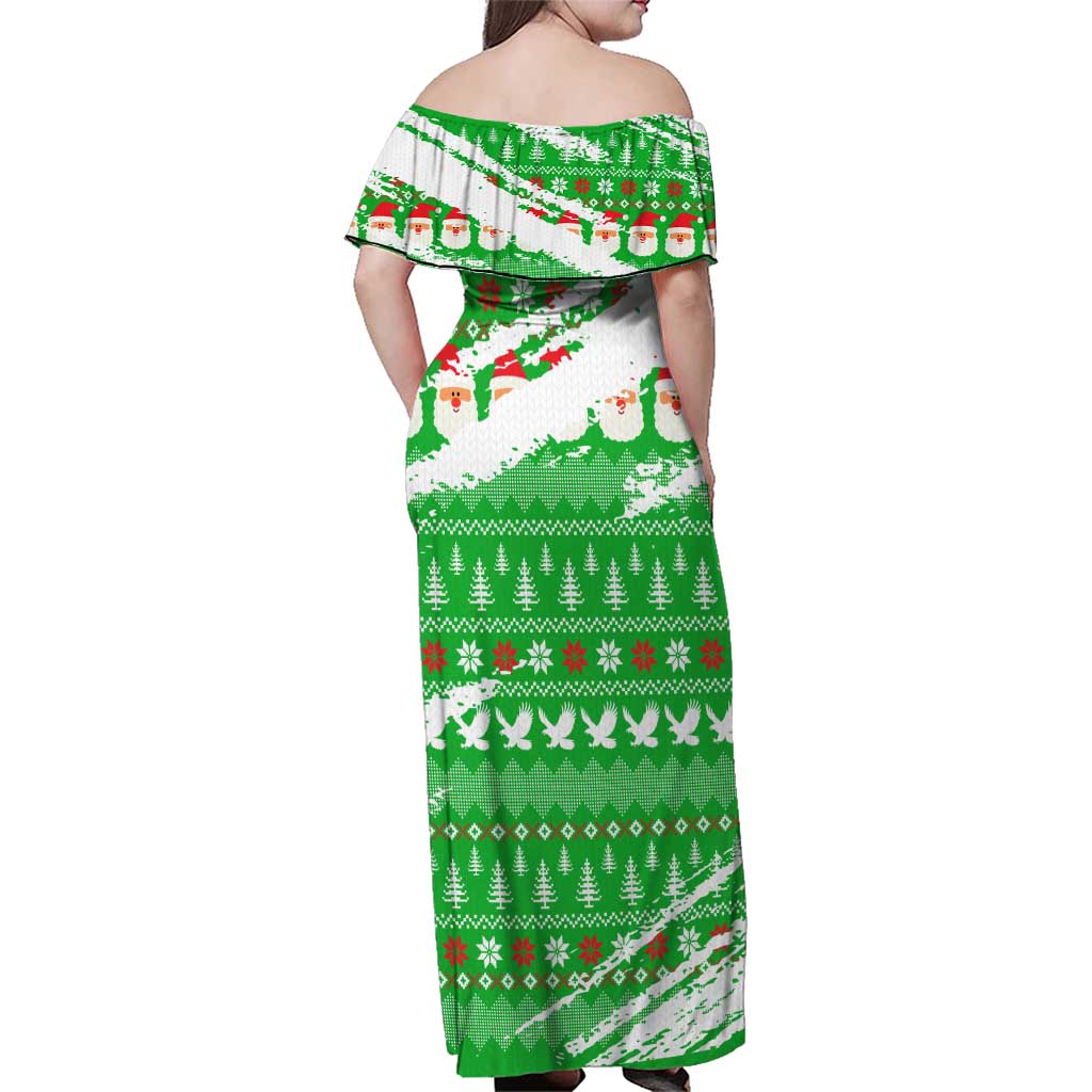 Djibouti Christmas Family Matching Off Shoulder Maxi Dress and Hawaiian Shirt with Santa Eagle Doves Trees and Green Snowflake Holiday - Wonder Print Shop