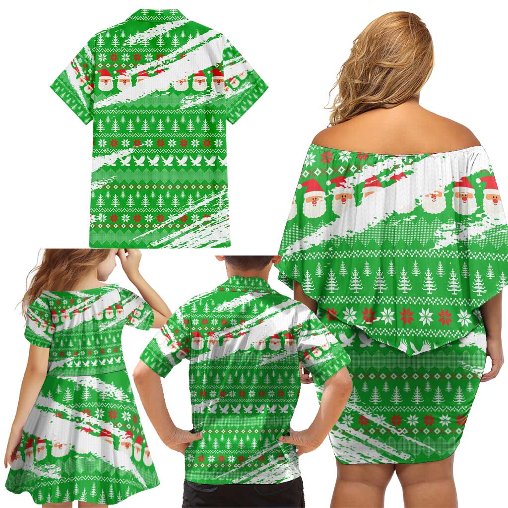 Djibouti Christmas Family Matching Off Shoulder Short Dress and Hawaiian Shirt with Santa Eagle Doves Trees and Green Snowflake Holiday - Wonder Print Shop