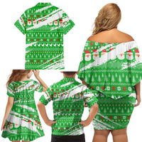 Djibouti Christmas Family Matching Off Shoulder Short Dress and Hawaiian Shirt with Santa Eagle Doves Trees and Green Snowflake Holiday - Wonder Print Shop