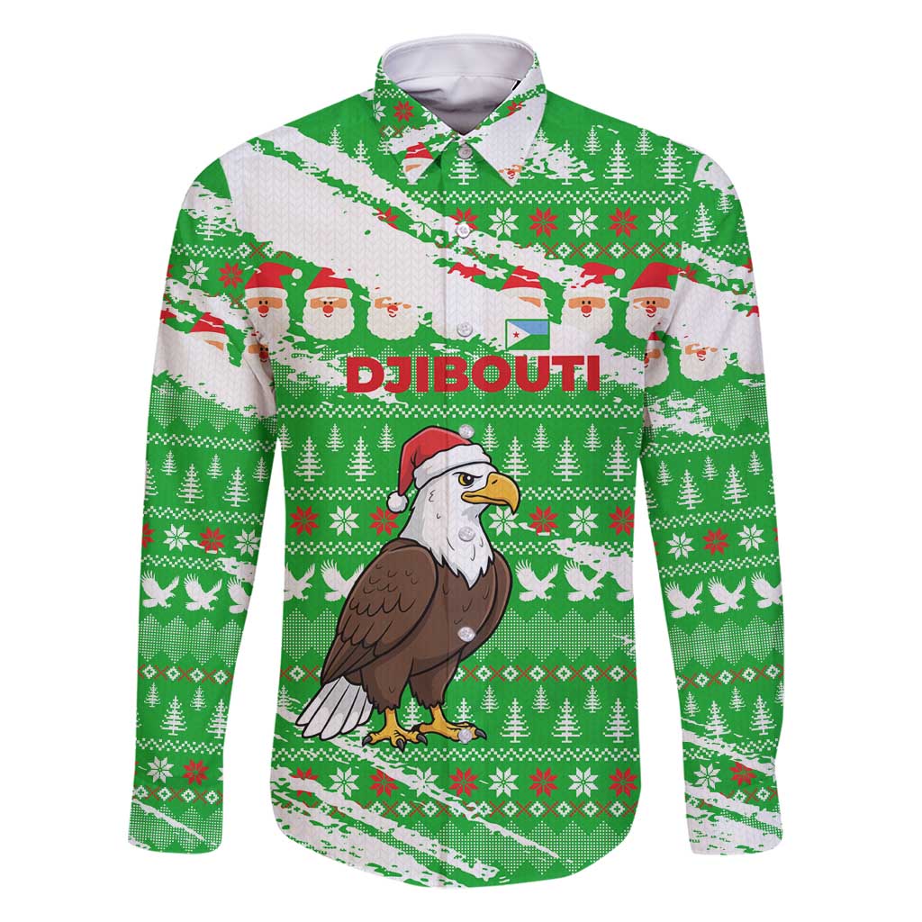 Djibouti Christmas Family Matching Off Shoulder Short Dress and Hawaiian Shirt with Santa Eagle Doves Trees and Green Snowflake Holiday - Wonder Print Shop