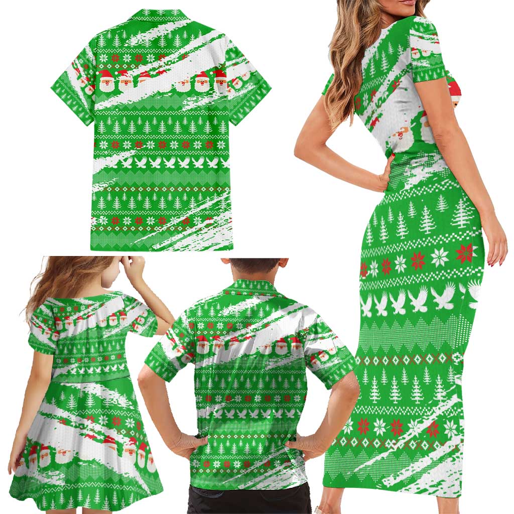 Djibouti Christmas Family Matching Short Sleeve Bodycon Dress and Hawaiian Shirt with Santa Eagle Doves Trees and Green Snowflake Holiday - Wonder Print Shop