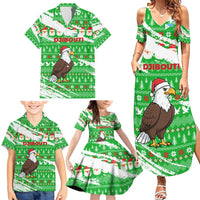 Djibouti Christmas Family Matching Summer Maxi Dress and Hawaiian Shirt with Santa Eagle Doves Trees and Green Snowflake Holiday - Wonder Print Shop