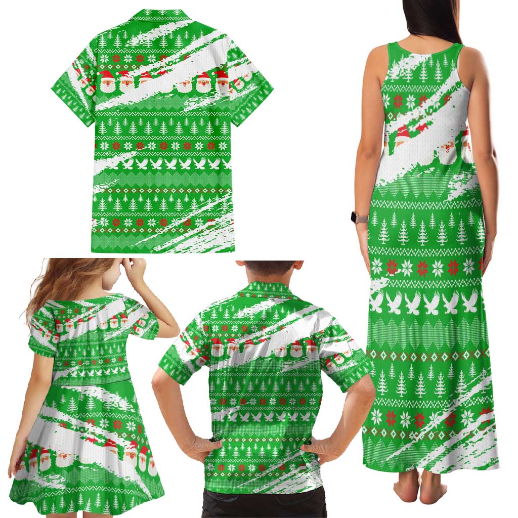 Djibouti Christmas Family Matching Tank Maxi Dress and Hawaiian Shirt with Santa Eagle Doves Trees and Green Snowflake Holiday - Wonder Print Shop