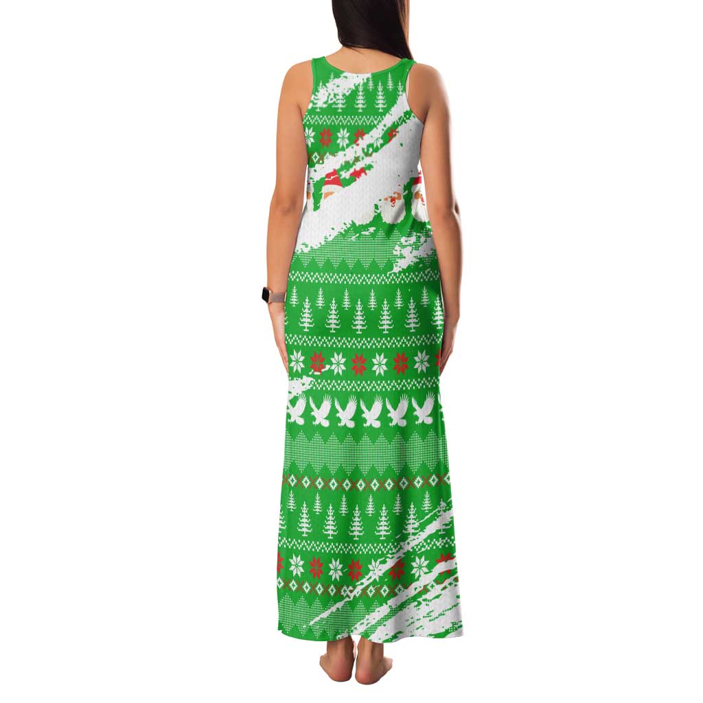 Djibouti Christmas Family Matching Tank Maxi Dress and Hawaiian Shirt with Santa Eagle Doves Trees and Green Snowflake Holiday - Wonder Print Shop