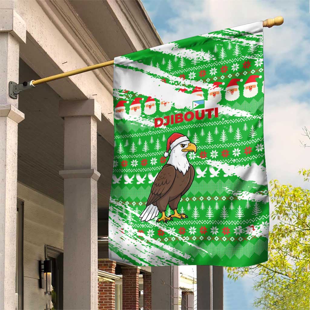 Djibouti Christmas Garden Flag with Santa Eagle Doves Trees and Green Snowflake Holiday - Wonder Print Shop