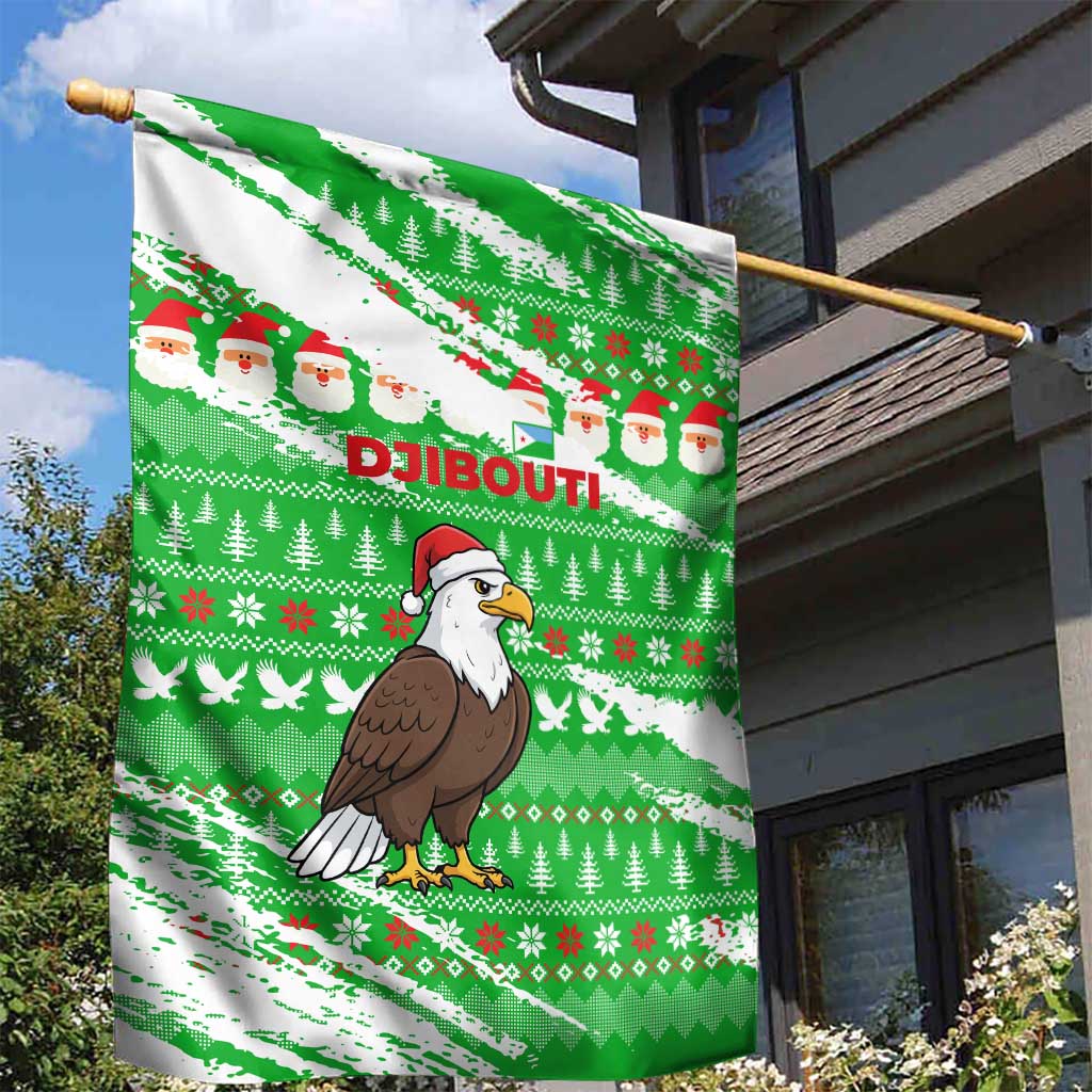 Djibouti Christmas Garden Flag with Santa Eagle Doves Trees and Green Snowflake Holiday - Wonder Print Shop