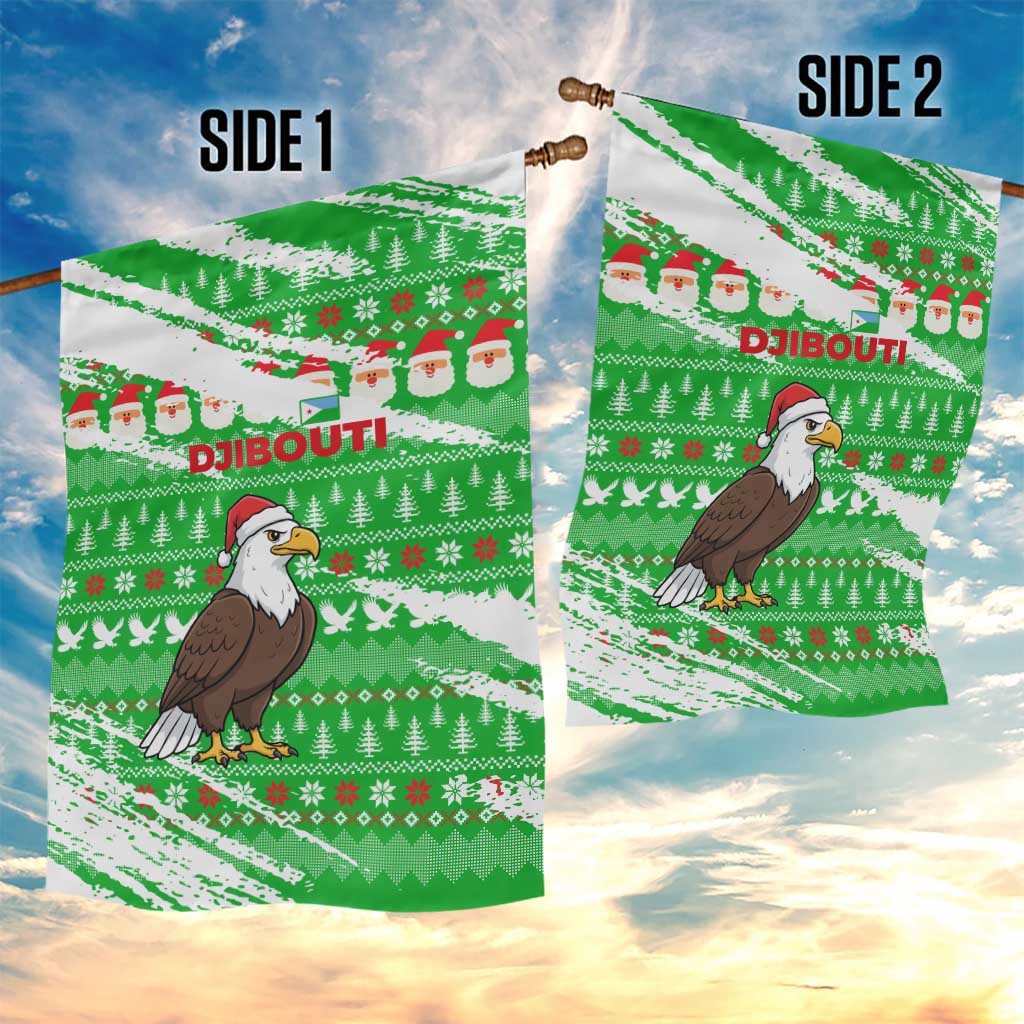 Djibouti Christmas Garden Flag with Santa Eagle Doves Trees and Green Snowflake Holiday - Wonder Print Shop