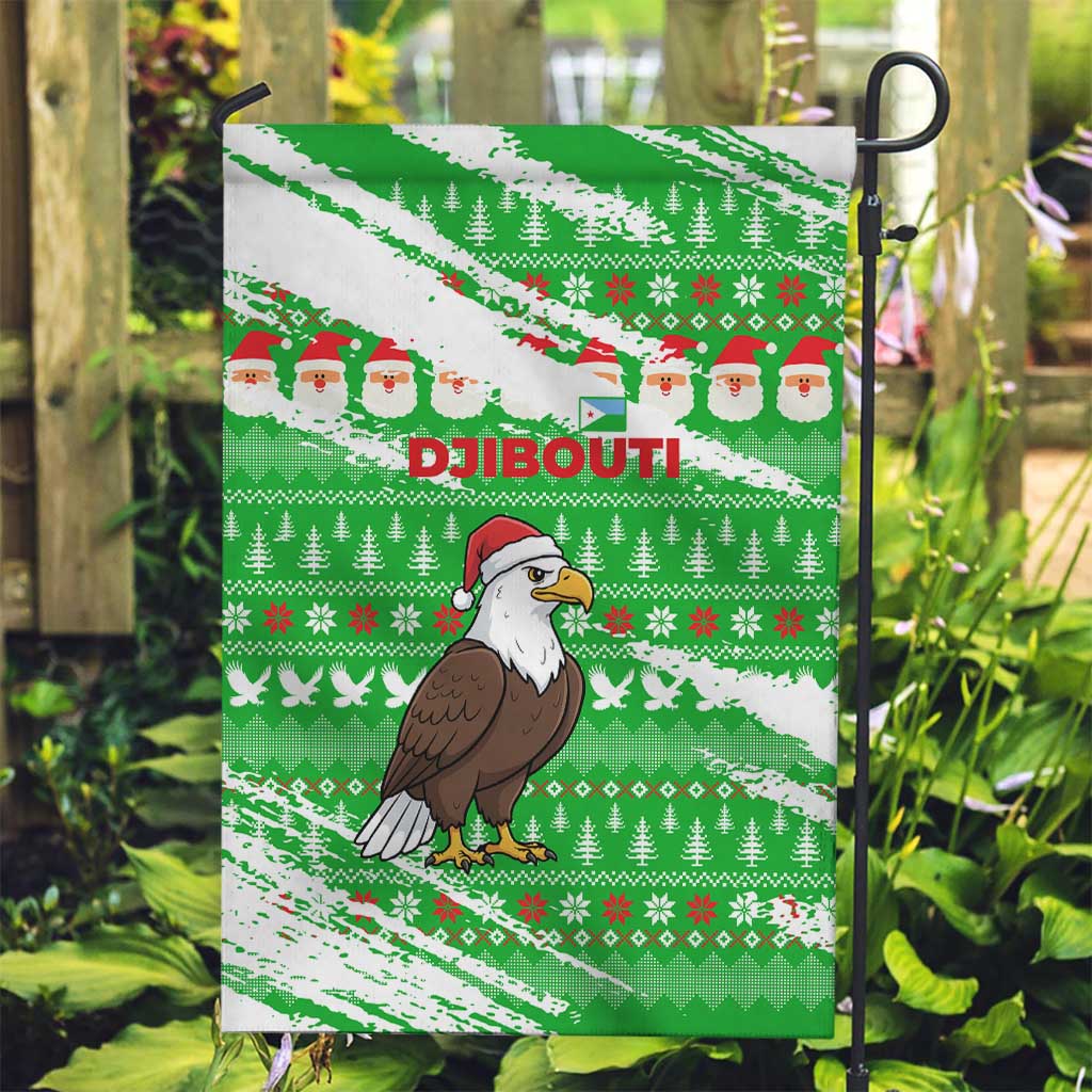 Djibouti Christmas Garden Flag with Santa Eagle Doves Trees and Green Snowflake Holiday - Wonder Print Shop