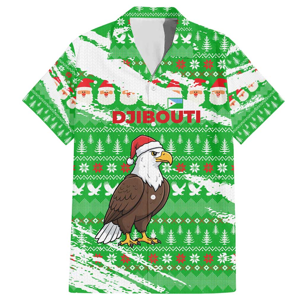 Djibouti Christmas Hawaiian Shirt with Santa Eagle Doves Trees and Green Snowflake Holiday - Wonder Print Shop