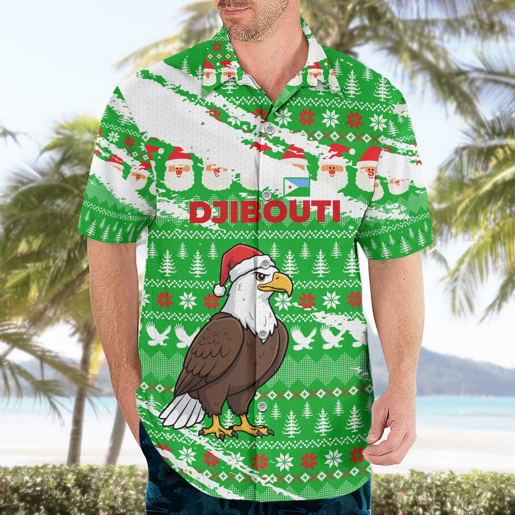 Djibouti Christmas Hawaiian Shirt with Santa Eagle Doves Trees and Green Snowflake Holiday - Wonder Print Shop