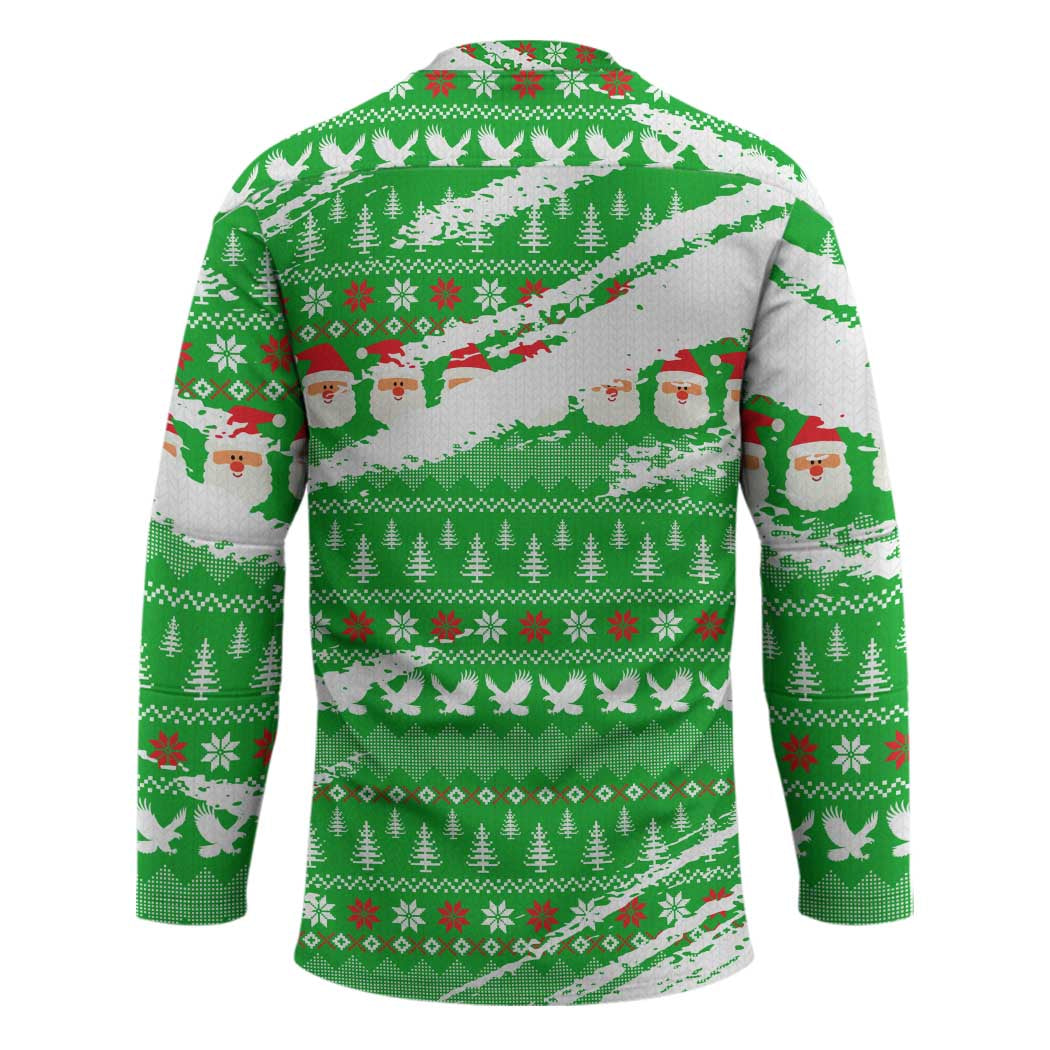 Djibouti Christmas Hockey Jersey with Santa Eagle Doves Trees and Green Snowflake Holiday - Wonder Print Shop
