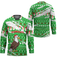 Djibouti Christmas Hockey Jersey with Santa Eagle Doves Trees and Green Snowflake Holiday - Wonder Print Shop