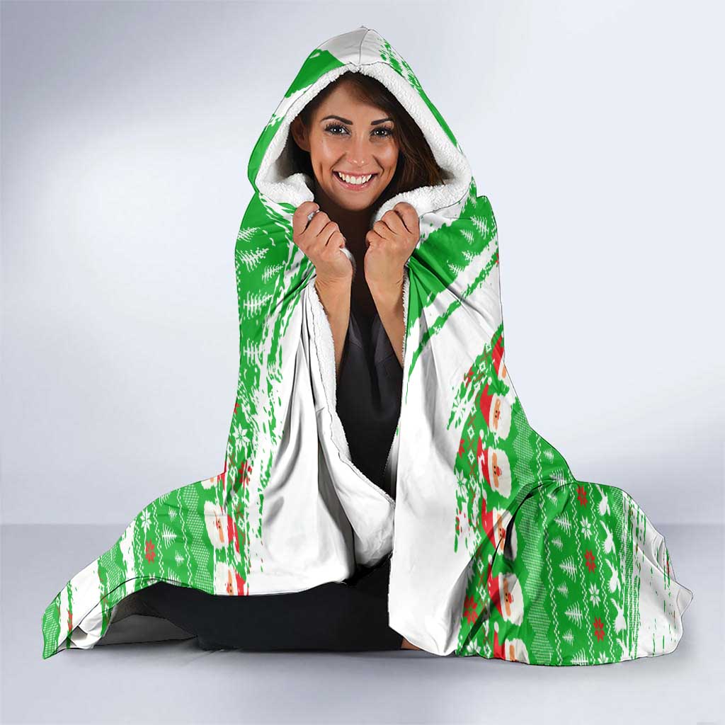 Djibouti Christmas Hooded Blanket with Santa Eagle Doves Trees and Green Snowflake Holiday - Wonder Print Shop