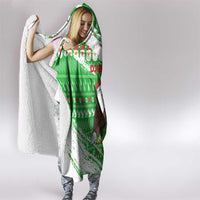 Djibouti Christmas Hooded Blanket with Santa Eagle Doves Trees and Green Snowflake Holiday - Wonder Print Shop