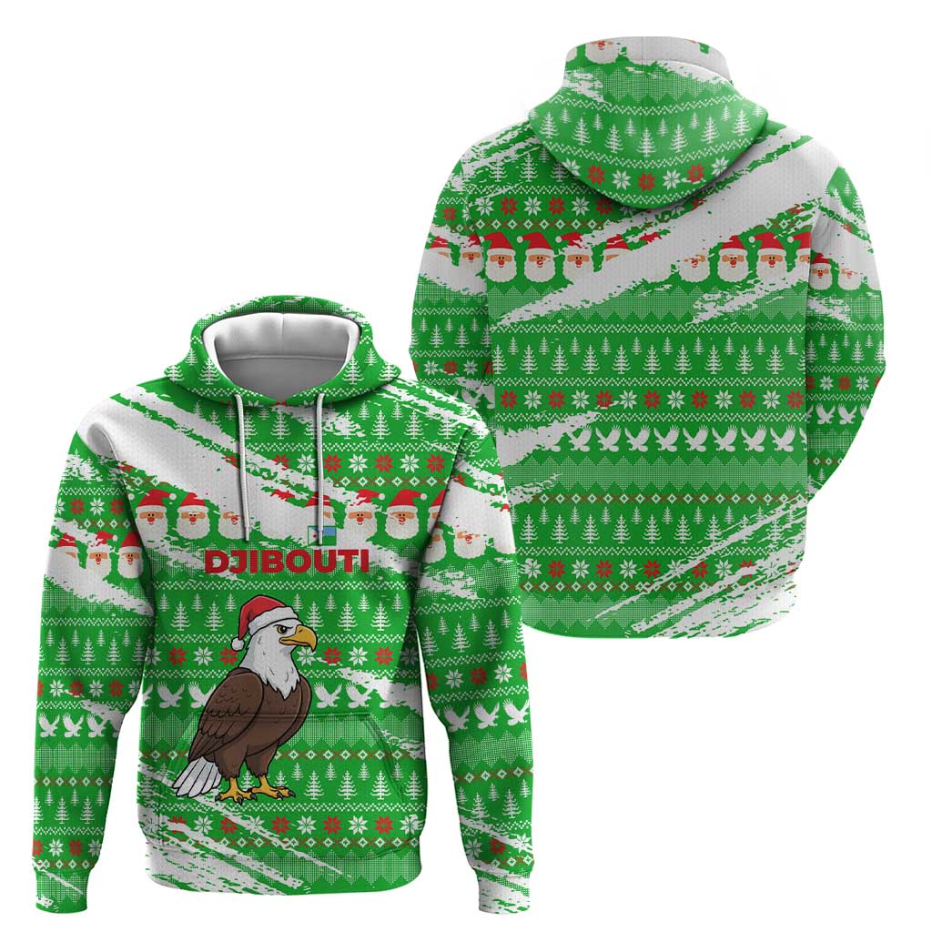 Djibouti Christmas Hoodie with Santa Eagle Doves Trees and Green Snowflake Holiday - Wonder Print Shop