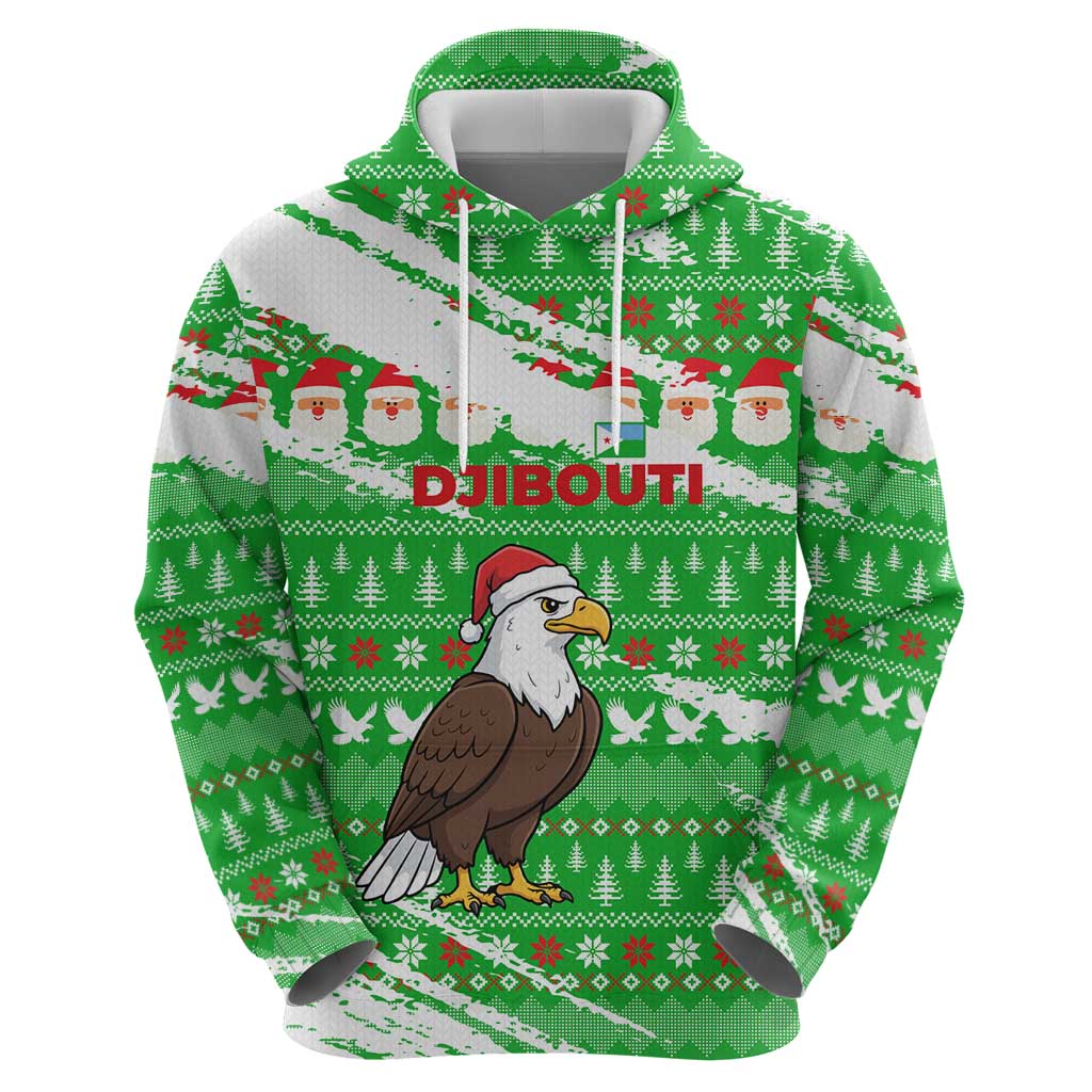 Djibouti Christmas Hoodie with Santa Eagle Doves Trees and Green Snowflake Holiday - Wonder Print Shop